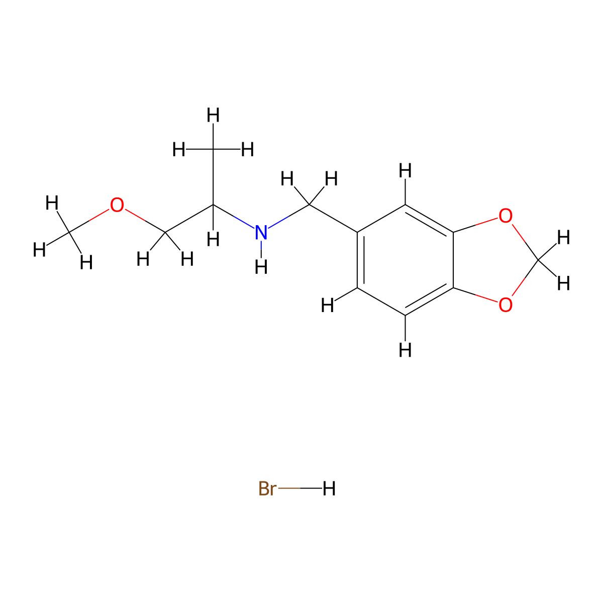 N-(1,3-benzodioxol-5-ylmethyl)-1-methoxy-2-propanamine hydrobromide molecular structure, CAS 1609396-57-7
