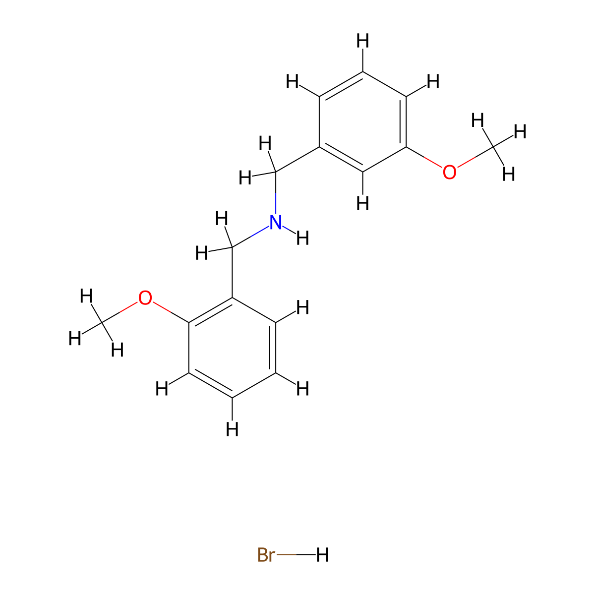 N-(3-methoxybenzyl)-1-(2-methoxyphenyl)methanamine hydrobromide molecular structure, CAS 1609399-91-8