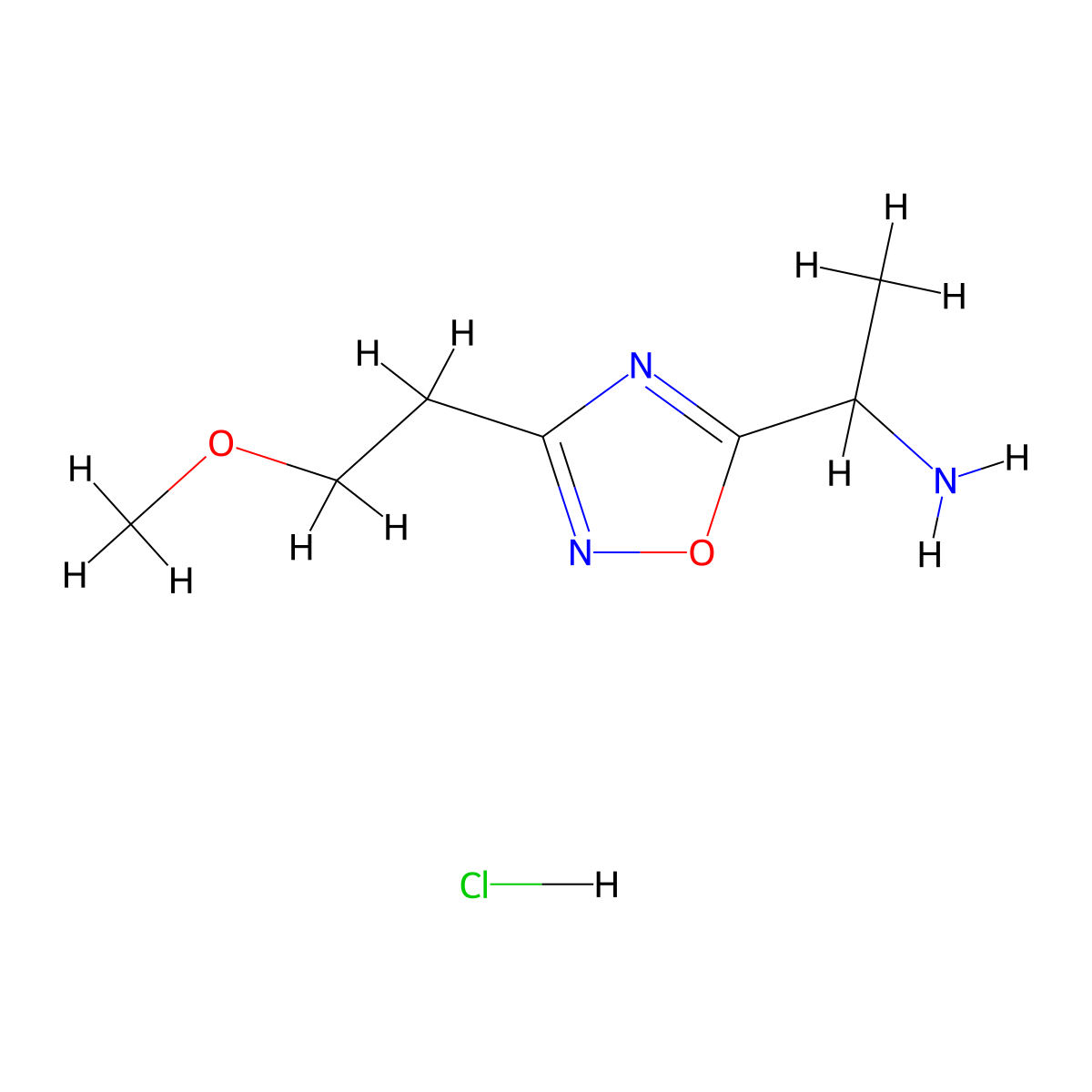 {1-[3-(2-Methoxyethyl)-1,2,4-oxadiazol-5-yl]ethyl}amine hydrochloride molecular structure, CAS 1609399-93-0