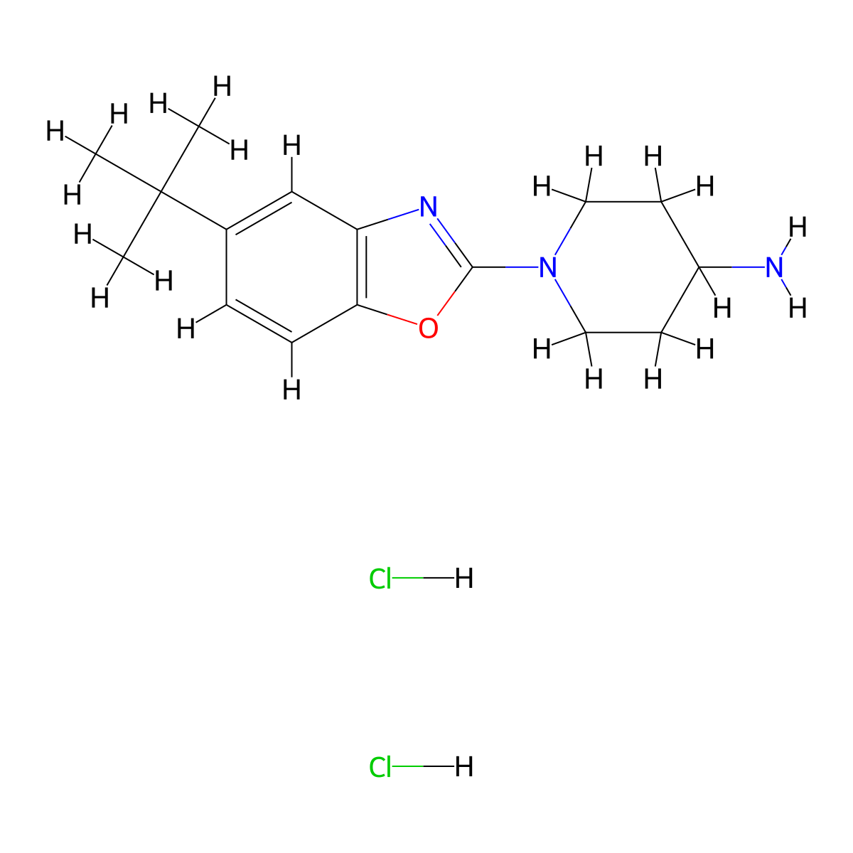 1-(5-Tert-butyl-1,3-benzoxazol-2-yl)-4-piperidinamine dihydrochloride molecular structure, CAS 1609399-96-3