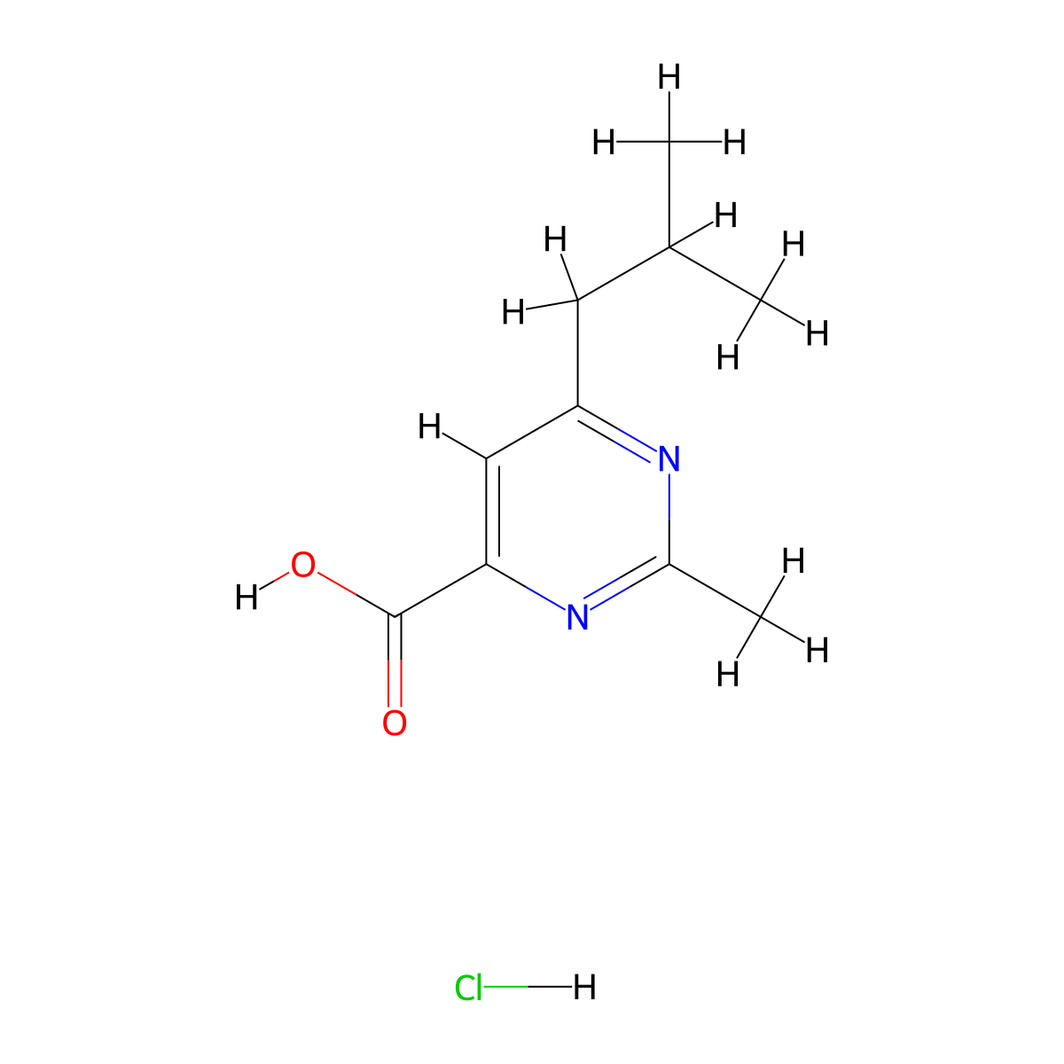 6-Isobutyl-2-methyl-4-pyrimidinecarboxylic acid hydrochloride molecular structure, CAS 1609400-12-5