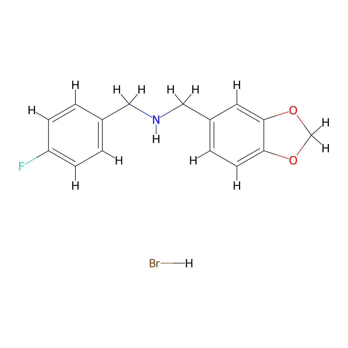 (1,3-Benzodioxol-5-ylmethyl)(4-fluorobenzyl)amine hydrobromide molecular structure, CAS 1609400-44-3