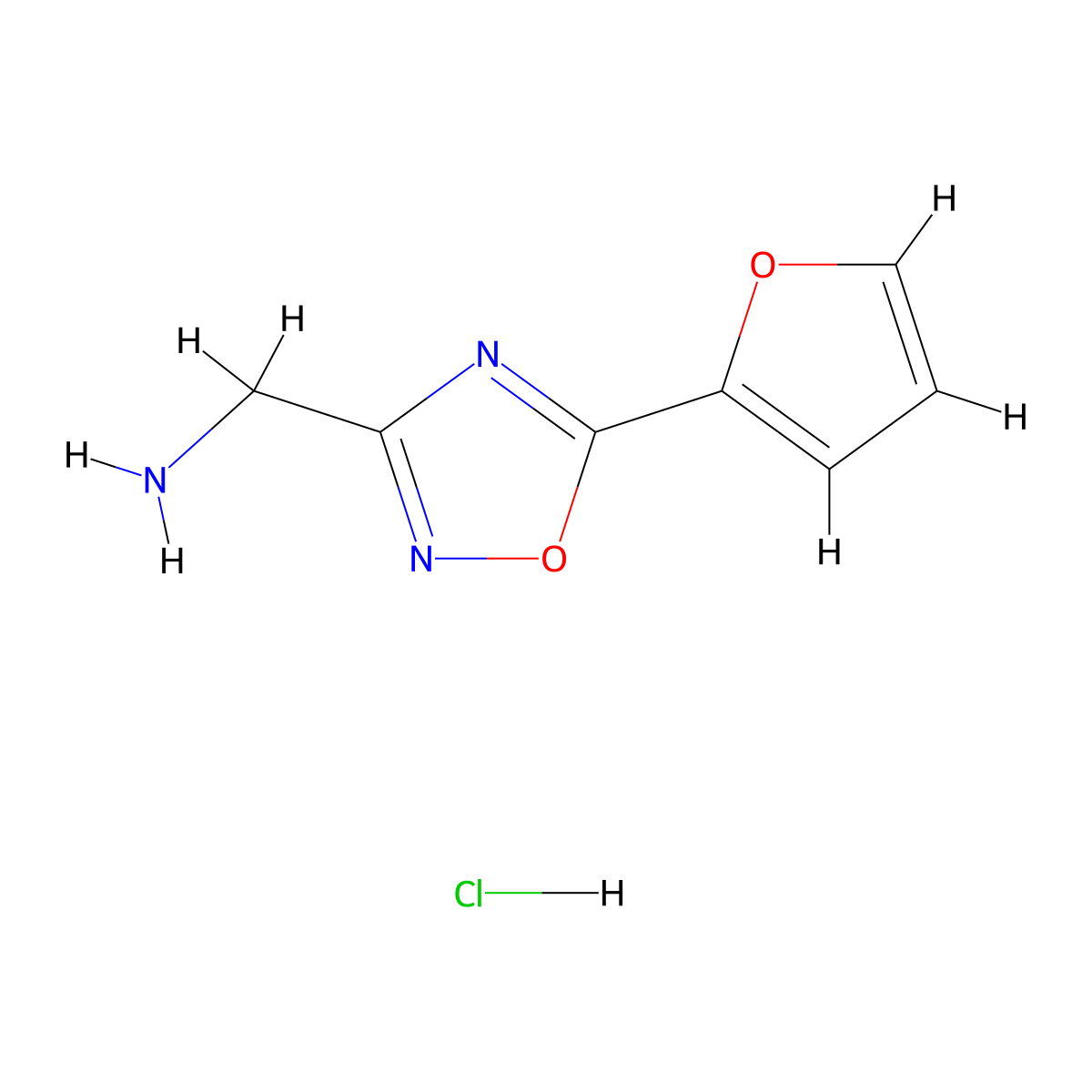 {[5-(2-Furyl)-1,2,4-oxadiazol-3-yl]methyl}amine hydrochloride molecular structure, CAS 1609400-88-5