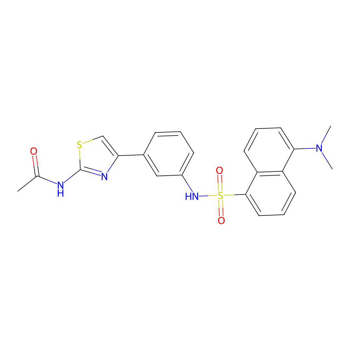 acetamide, N-(4-(3-(((5-(dimethylamino)-1-naphthalenyl)sulfonyl)amino)phenyl)-2-thiazolyl)- molecular structure, CAS 1609402-14-3