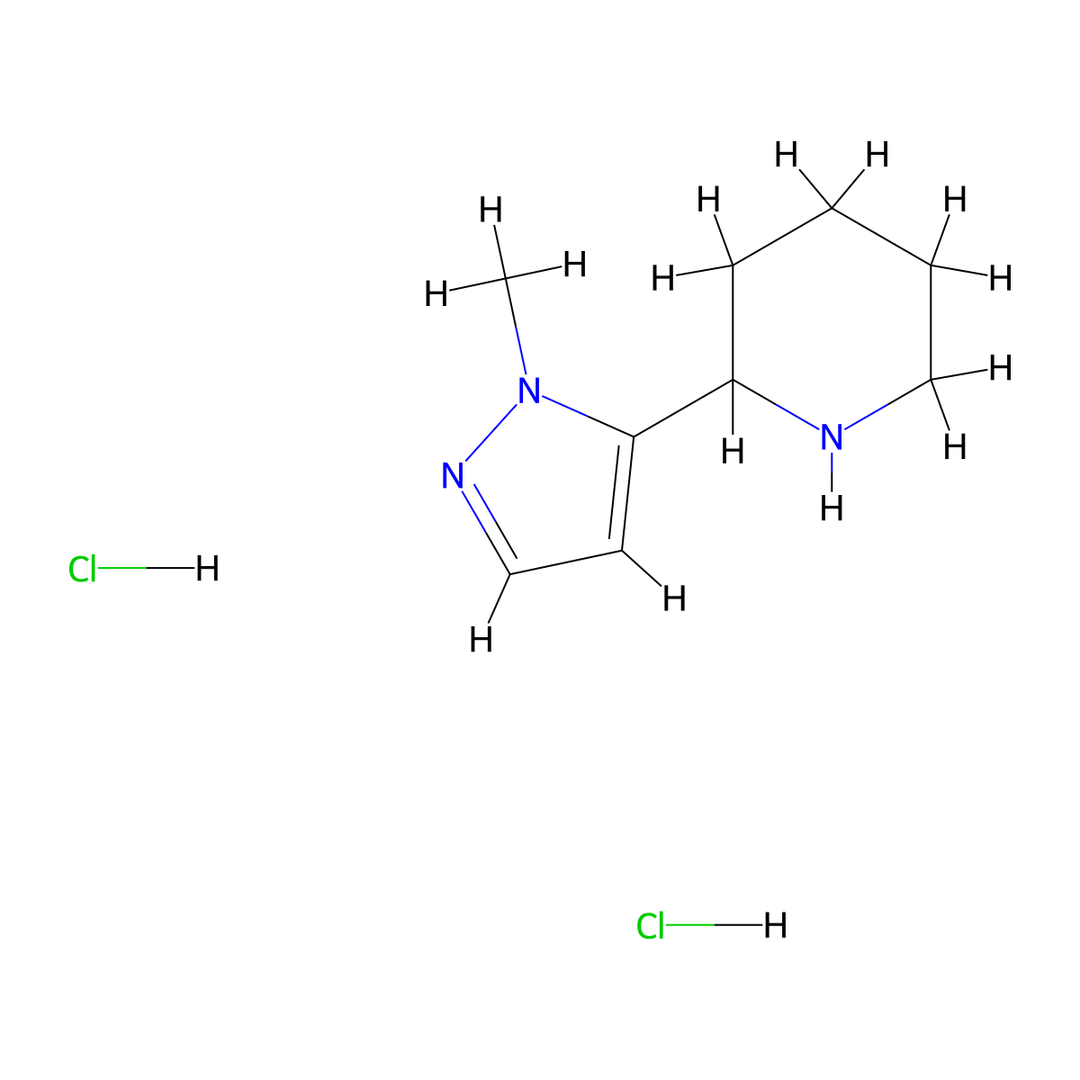 2-(1-methyl-1H-pyrazol-5-yl)piperidine dihydrochloride molecular structure, CAS 1609402-74-5