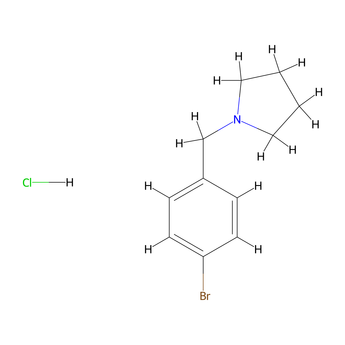 1-((4-Bromophenyl)methyl)pyrrolidine hydrochloride molecular structure, CAS 1609402-88-1