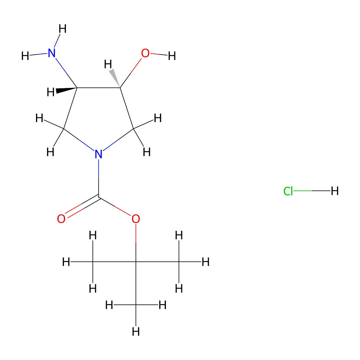 Tert-butyl trans-3-amino-4-hydroxy-1-pyrrolidinecarboxylate hydrochloride molecular structure, CAS 1609403-41-9