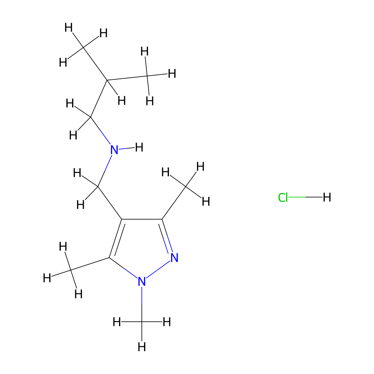 2-Methyl-N-[(1,3,5-trimethyl-1H-pyrazol-4-yl)methyl]-1-propanamine hydrochloride molecular structure, CAS 1609403-49-7
