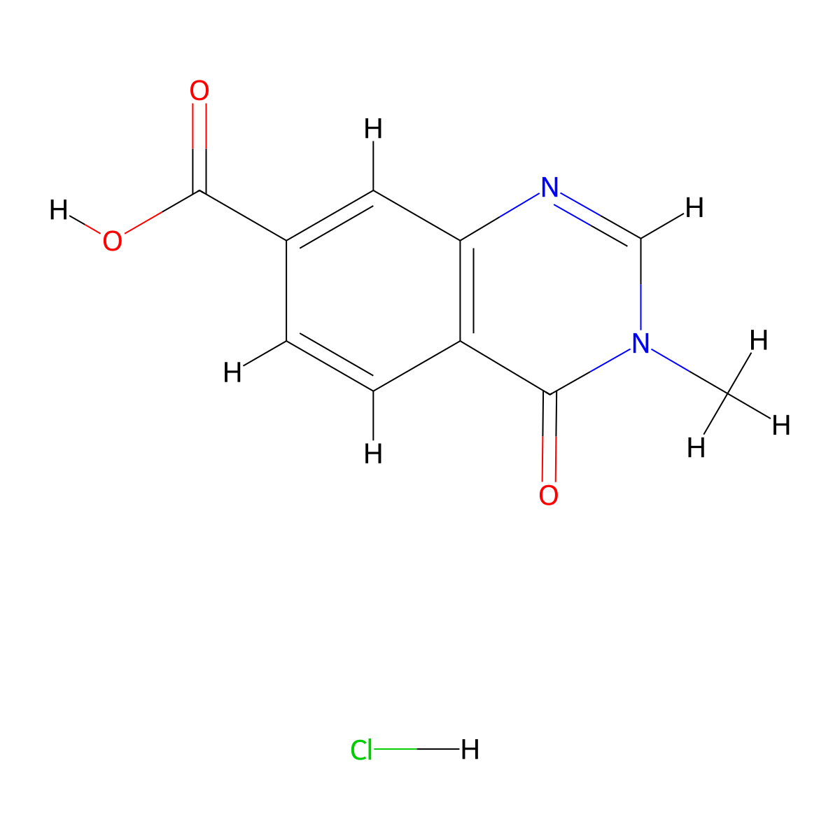 3-Methyl-4-oxo-3,4-dihydroquinazoline-7-carboxylic acid hydrochloride molecular structure, CAS 1609403-76-0