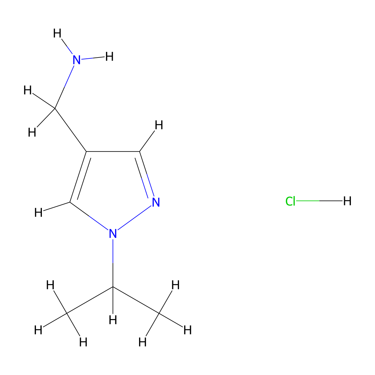 ((1-Isopropyl-1H-pyrazol-4-yl)methyl)amine hydrochloride molecular structure, CAS 1609403-88-4