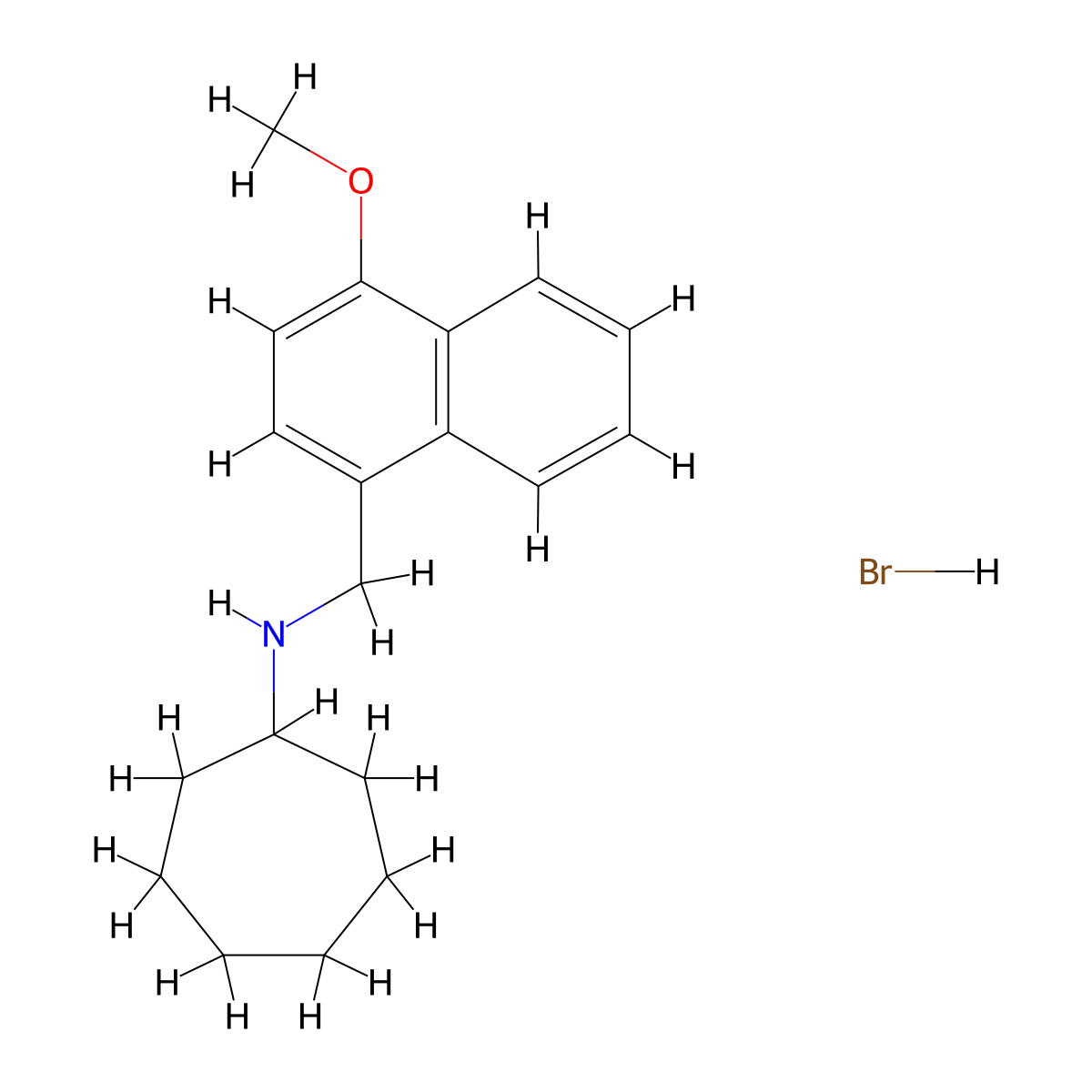 N-[(4-methoxy-1-naphthyl)methyl]cycloheptanamine hydrobromide molecular structure, CAS 1609404-33-2
