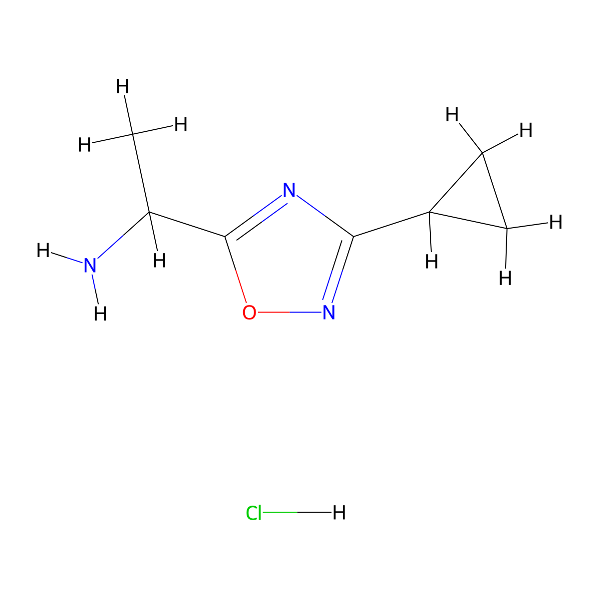 [1-(3-Cyclopropyl-1,2,4-oxadiazol-5-yl)ethyl]amine hydrochloride molecular structure, CAS 1609406-70-3