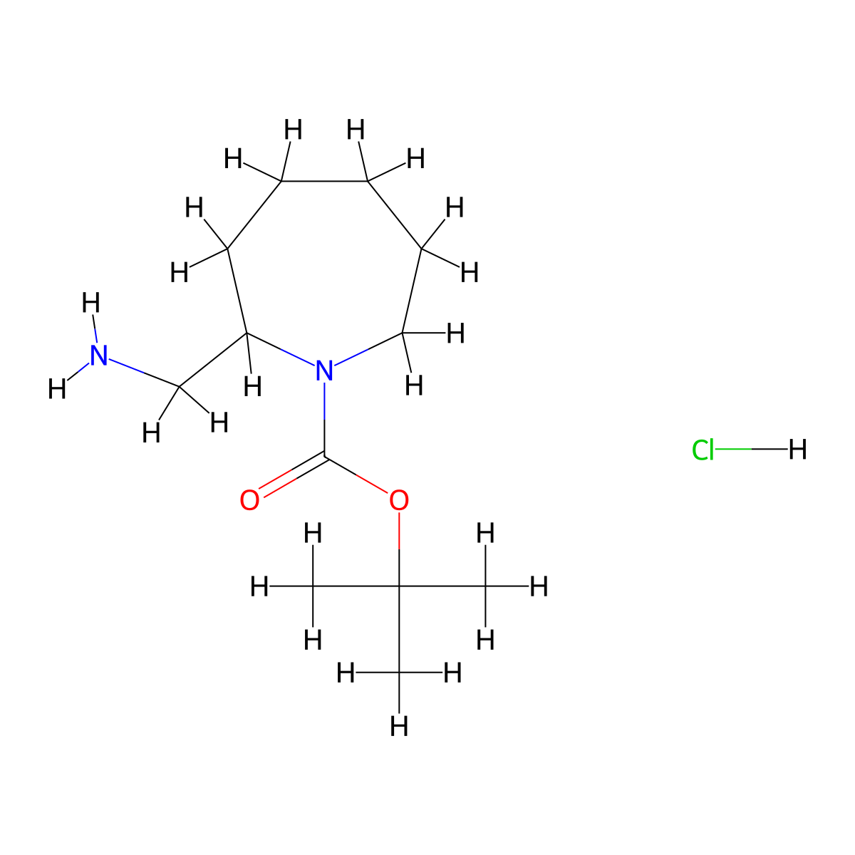 Tert-butyl 2-(aminomethyl)-1-azepanecarboxylate hydrochloride molecular structure, CAS 1609407-10-4