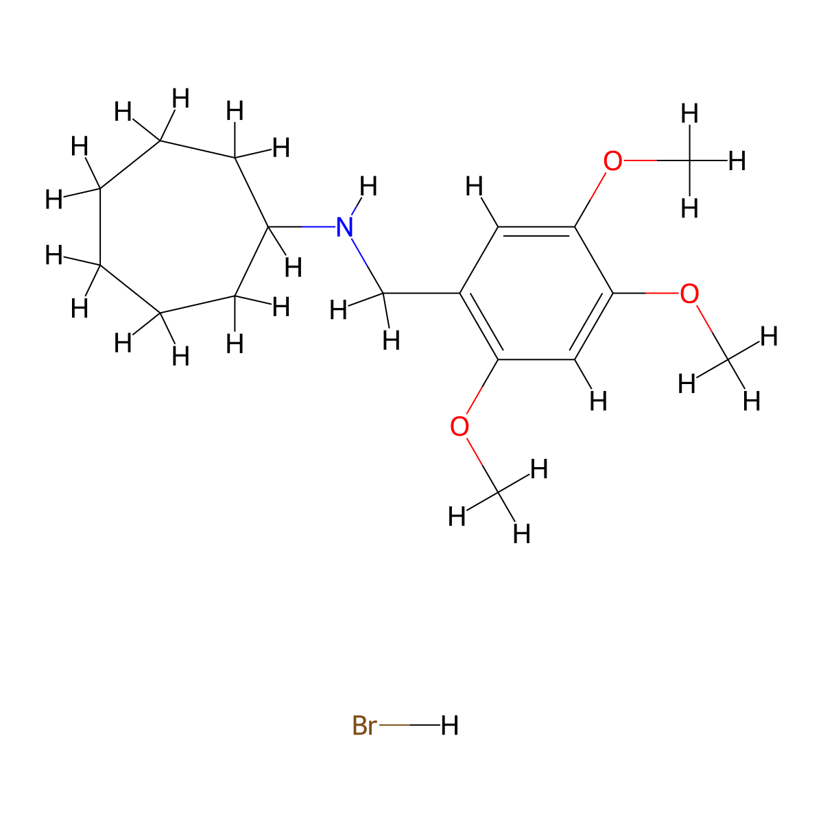 N-(2,4,5-trimethoxybenzyl)cycloheptanamine hydrobromide molecular structure, CAS 1609407-42-2