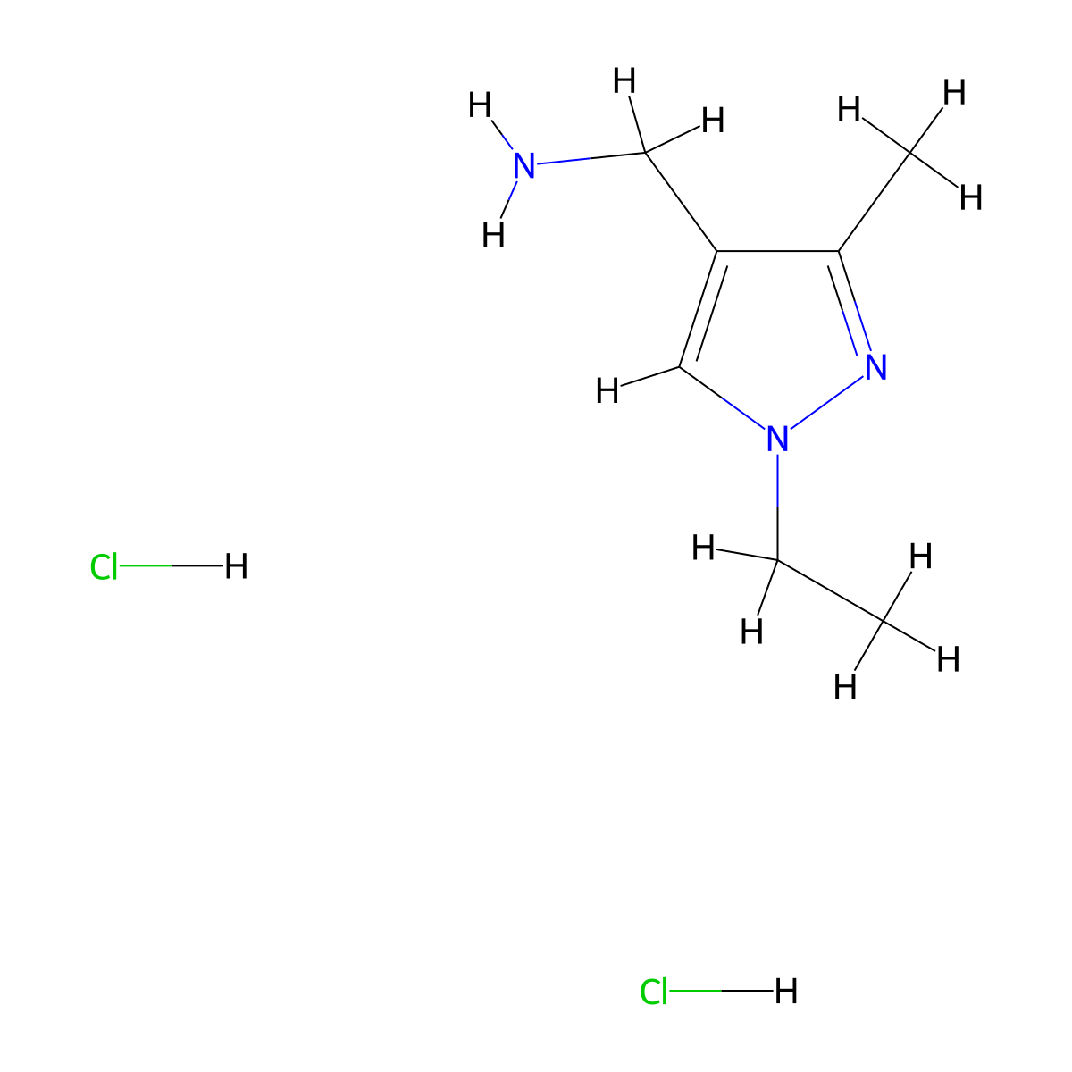 [(1-ethyl-3-methyl-1H-pyrazol-4-yl)methyl]amine dihydrochloride molecular structure, CAS 1609407-55-7