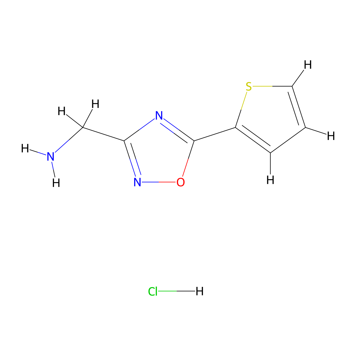 (5-(Thiophen-2-yl)-1,2,4-oxadiazol-3-yl)methanamine hydrochloride molecular structure, CAS 1609407-78-4