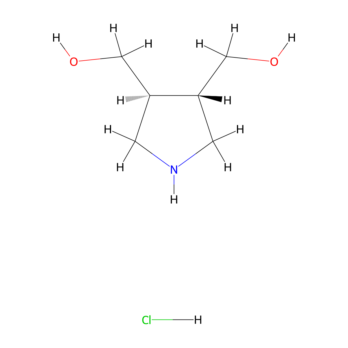 rac-((3R,4R)-4-(hydroxymethyl)pyrrolidin-3-yl)methanol hydrochloride molecular structure, CAS 1609409-08-6