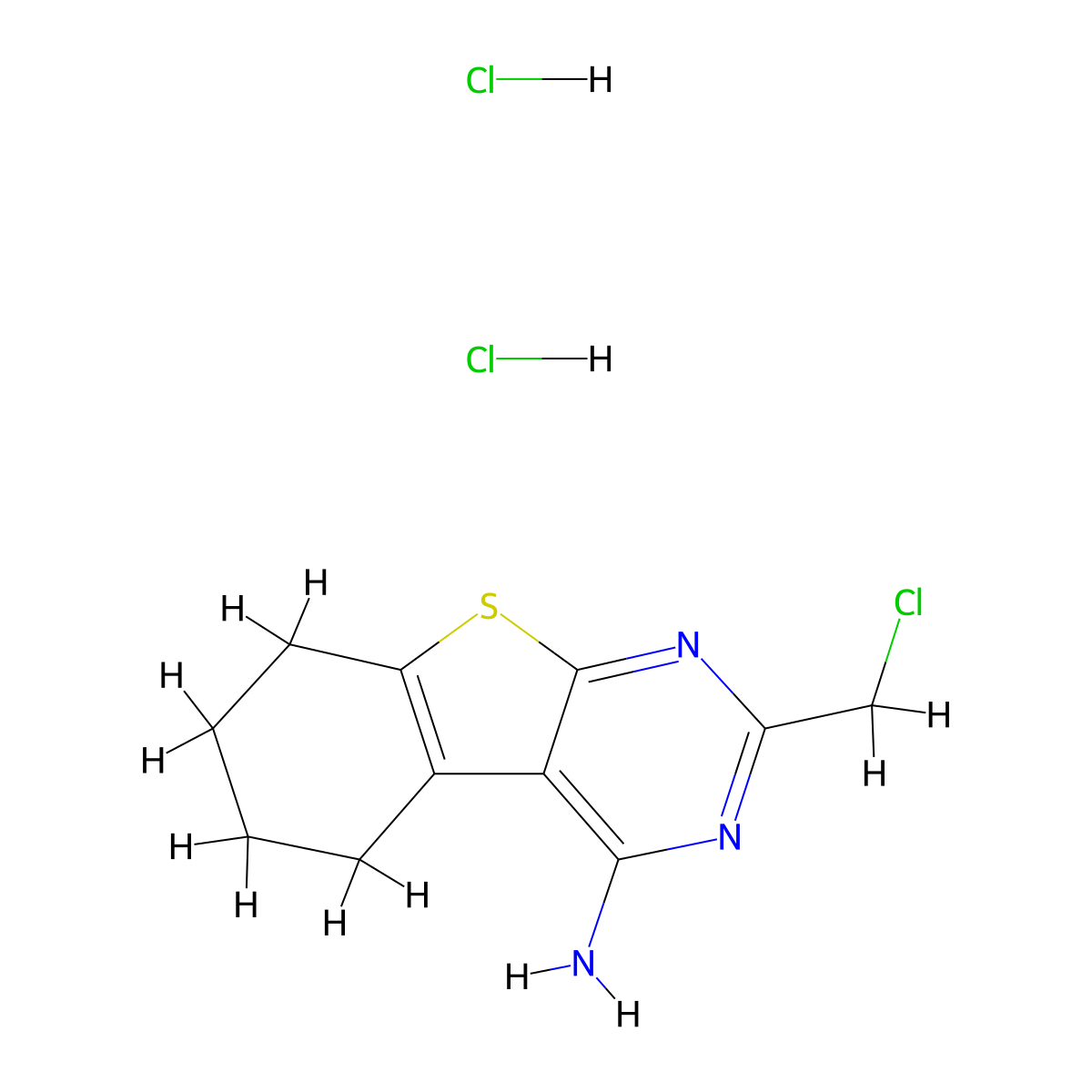 2-(Chloromethyl)-5,6,7,8-tetrahydro[1]benzothieno[2,3-d]pyrimidin-4-amine dihydrochloride molecular structure, CAS 1609409-38-2