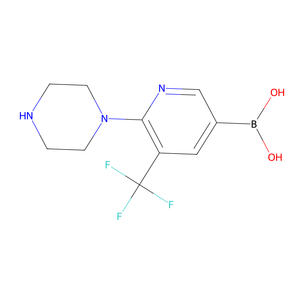 (6-(Piperazin-1-yl)-5-(trifluoromethyl)pyridin-3-yl)boronic acid molecular structure, CAS 1609451-12-8