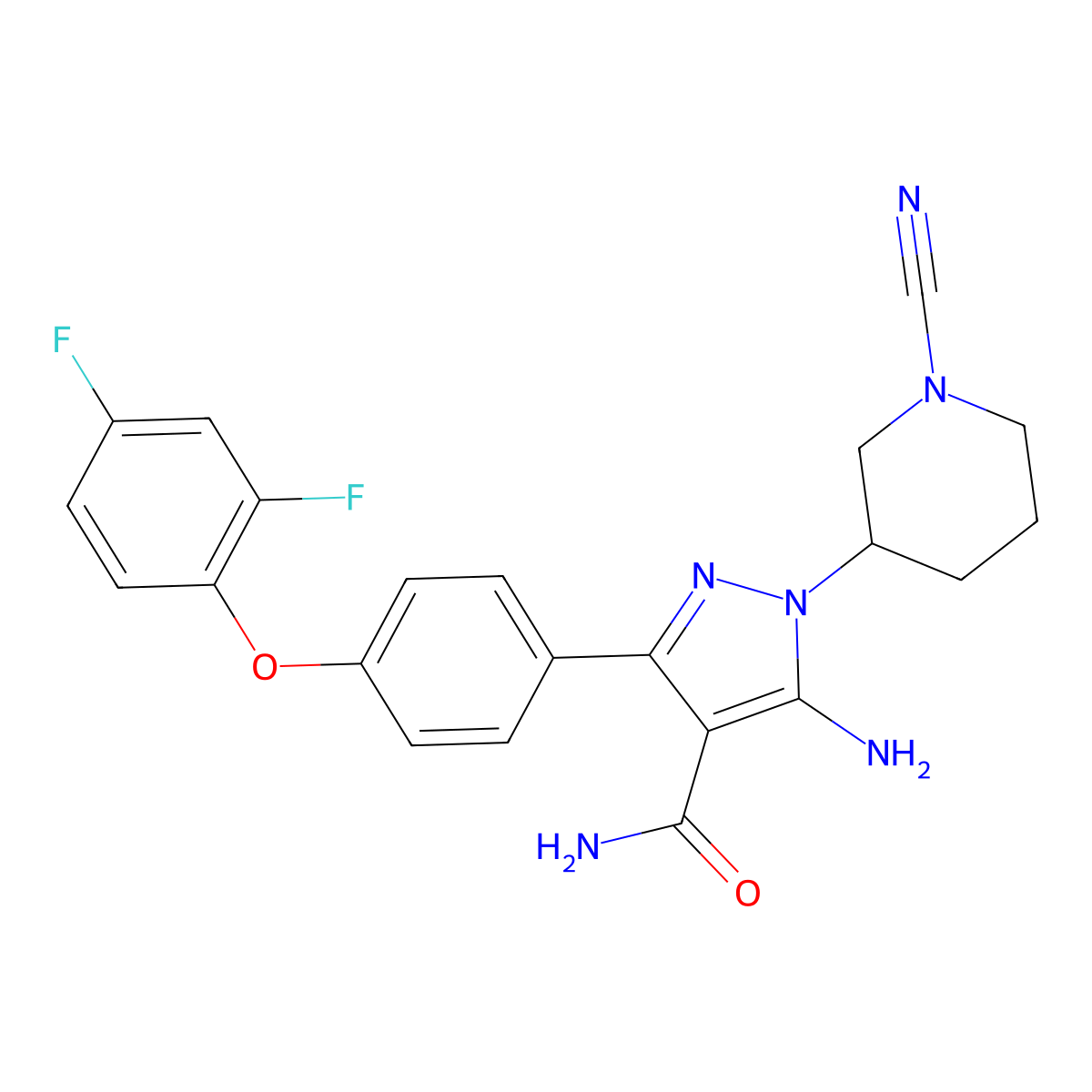 5-amino-1-[(3S)-1-cyanopiperidin-3-yl]-3-[4-(2,4-difluorophenoxy)phenyl]pyrazole-4-carboxamide molecular structure, CAS 1609465-89-5