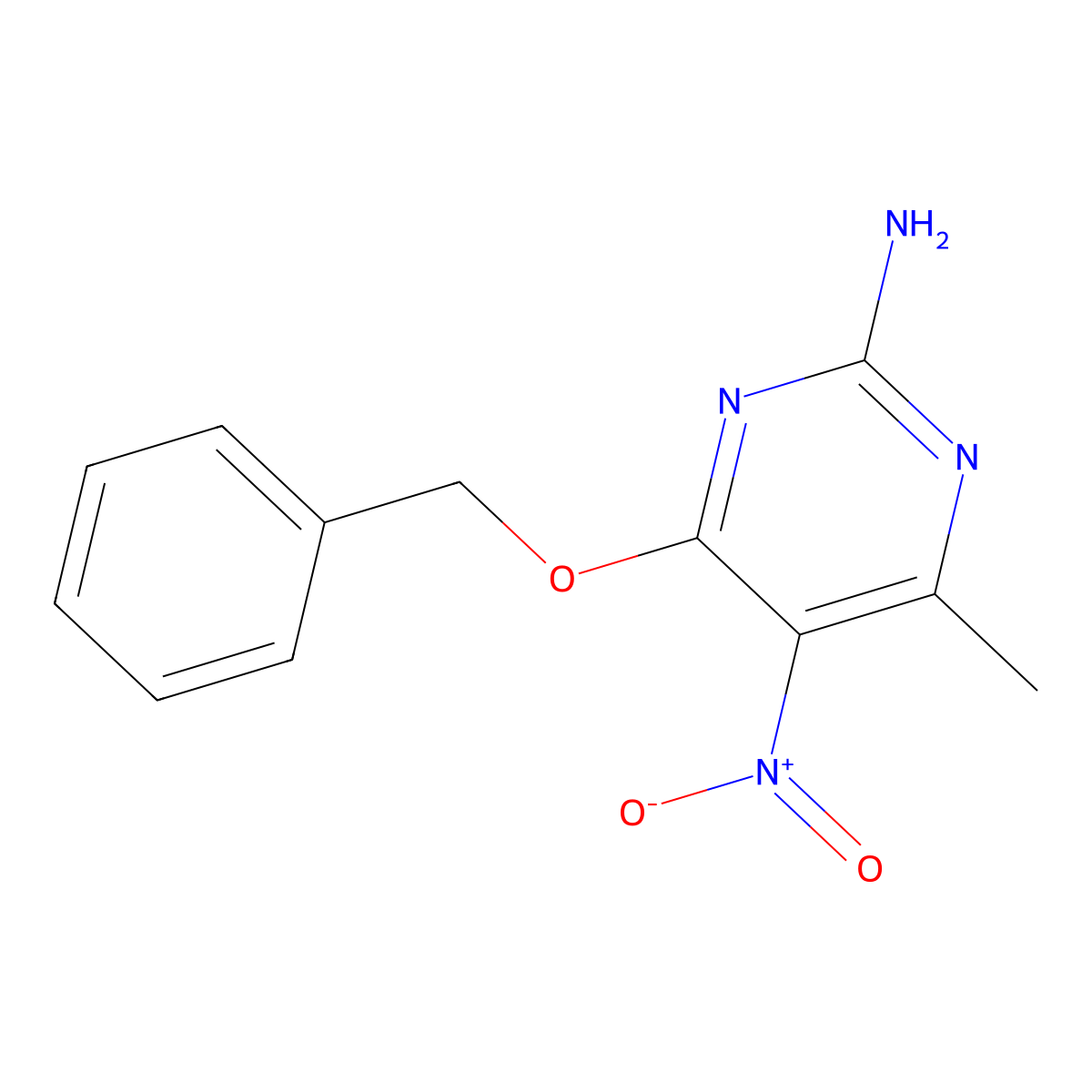 2-Pyrimidinamine, 4-methyl-5-nitro-6-(phenylmethoxy)- molecular structure, CAS 160948-33-4