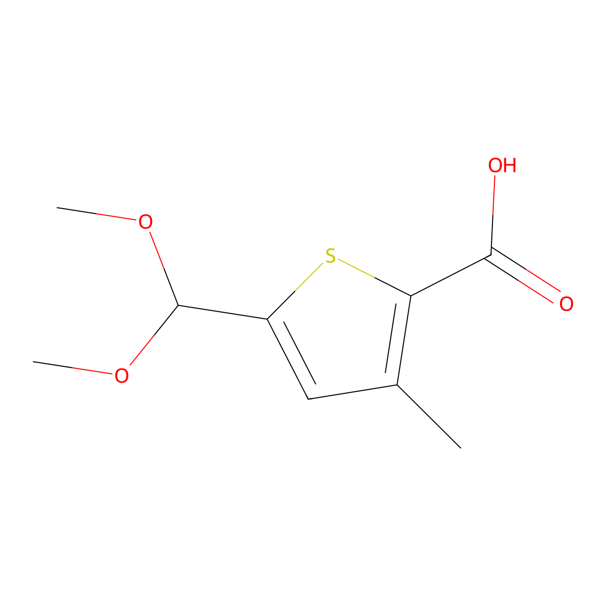 5-(Dimethoxymethyl)-3-methylthiophene-2-carboxylic acid molecular structure, CAS 1609536-62-0