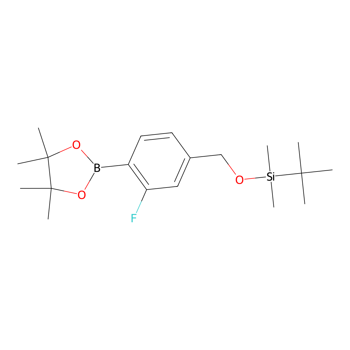 tert-Butyl((3-fluoro-4-(4,4,5,5-tetramethyl-1,3,2-dioxaborolan-2-yl)benzyl)oxy)dimethylsilane molecular structure, CAS 1609540-97-7