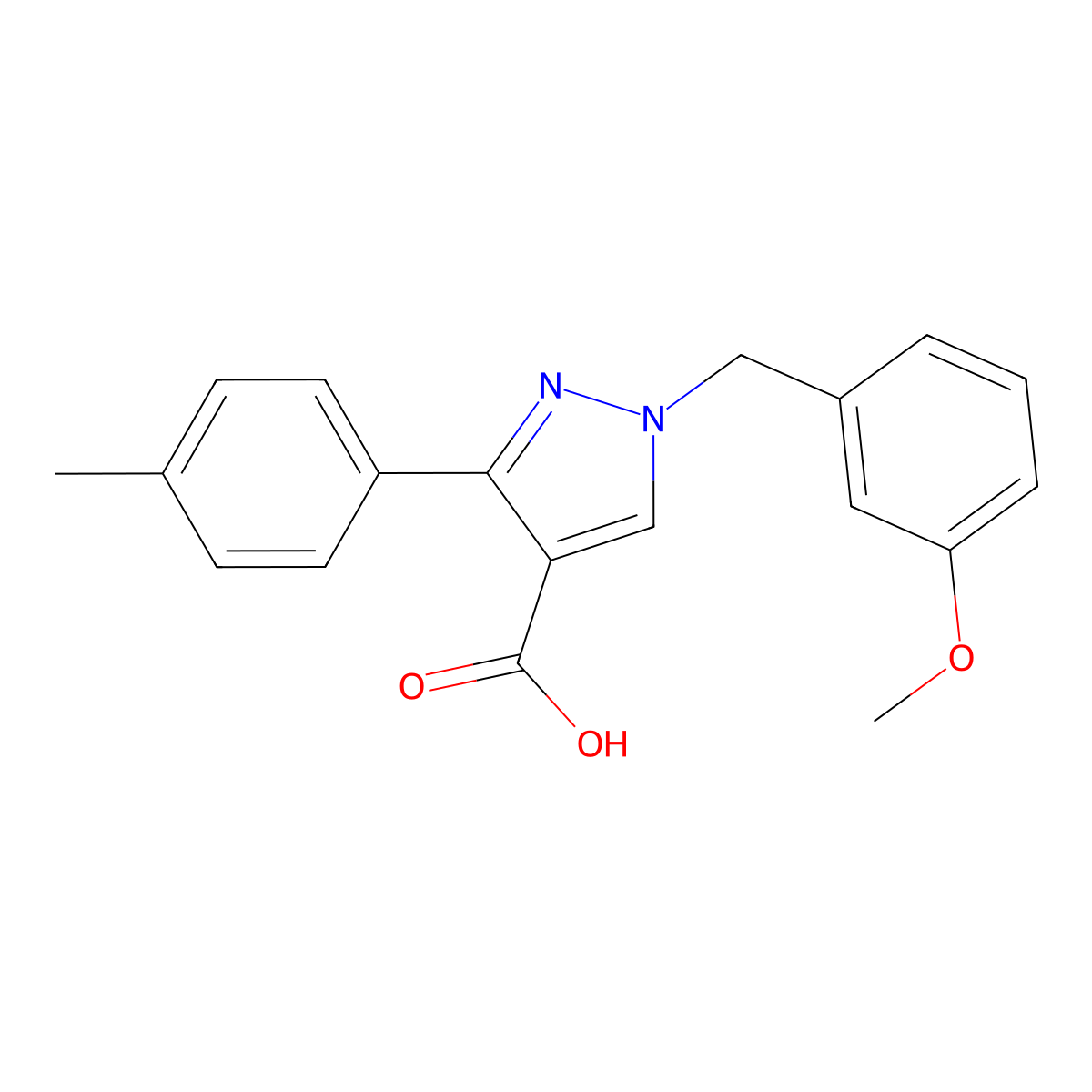 1-(3-methoxybenzyl)-3-(p-tolyl)-1H-pyrazole-4-carboxylic acid molecular structure, CAS 1609564-85-3