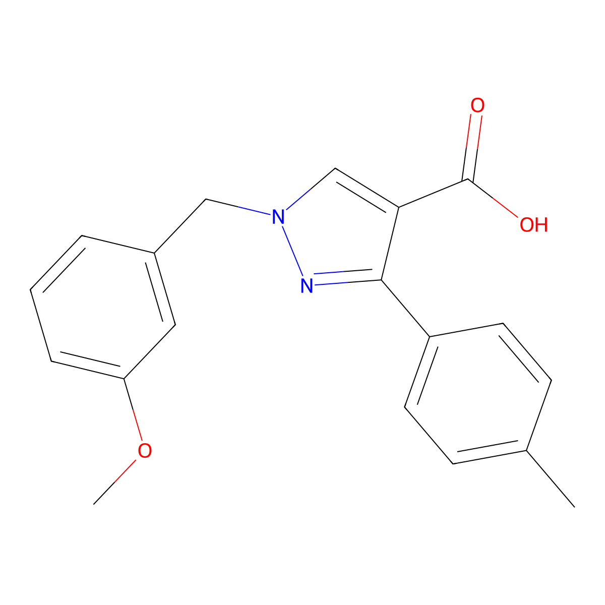 1-(3-methoxybenzyl)-3-(p-tolyl)-1H-pyrazole-4-carboxylic acid molecular structure, CAS 1609564-85-3