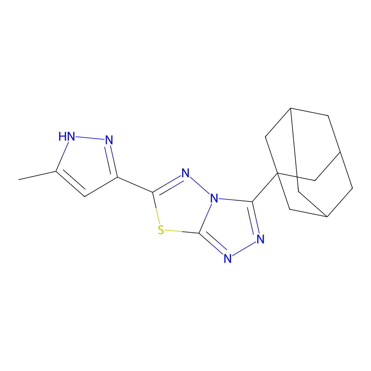 3-(1-adamantyl)-6-(5-methyl-1H-pyrazol-3-yl)[1,2,4]triazolo[3,4-b][1,3,4]thiadiazole molecular structure, CAS 1609639-19-1