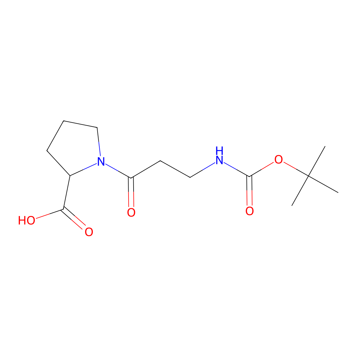 (2S)-1-(3-{[(tert-butoxy)carbonyl]amino}propanoyl)pyrrolidine-2-carboxylic acid molecular structure, CAS 1609651-10-6