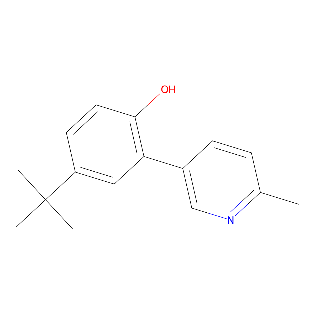 4-Tert-butyl-2-(6-methyl-3-pyridinyl)phenol molecular structure, CAS 1609654-54-7