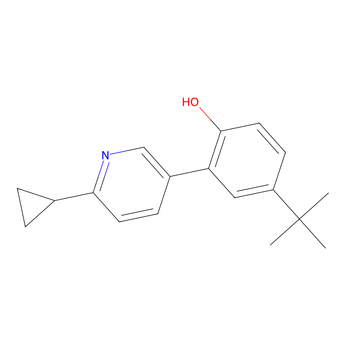 4-Tert-butyl-2-(6-cyclopropyl-3-pyridinyl)phenol molecular structure, CAS 1609654-70-7