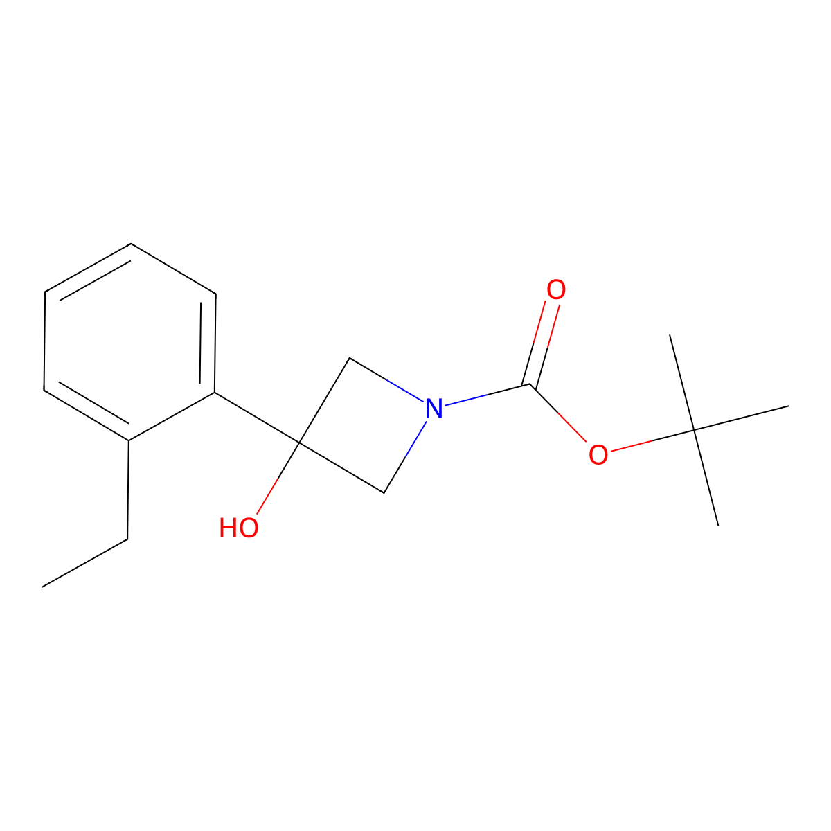 1,1-Dimethylethyl 3-(2-ethylphenyl)-3-hydroxy-1-azetidinecarboxylate molecular structure, CAS 1609671-86-4