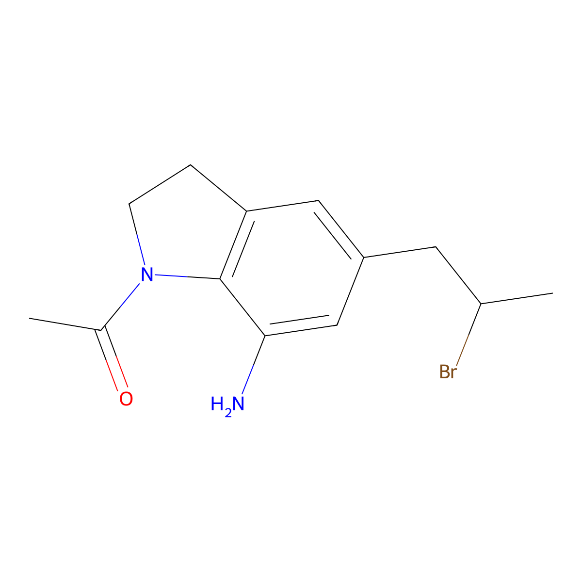 1-[7-Amino-5-(2-bromopropyl)-2,3-dihydro-1H-indol-1-yl]ethanone molecular structure, CAS 160968-95-6
