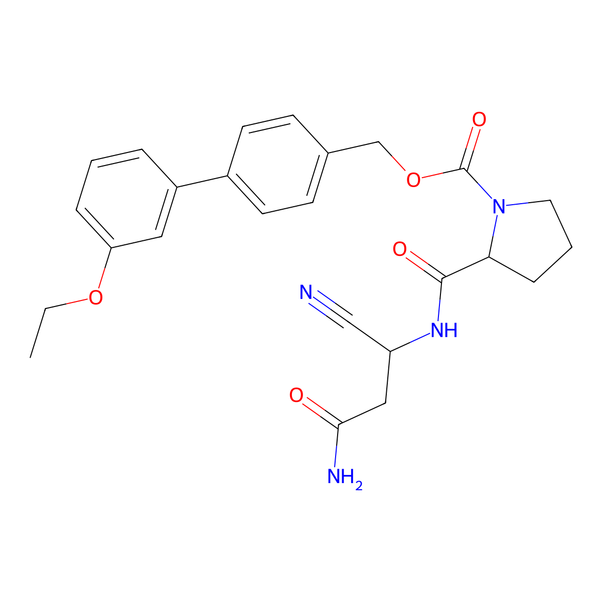 [4-(3-ethoxyphenyl)phenyl]methyl (2S)-2-[[(1S)-3-amino-1-cyano-3-oxopropyl]carbamoyl]pyrrolidine-1-carboxylate molecular structure, CAS 1609690-02-9
