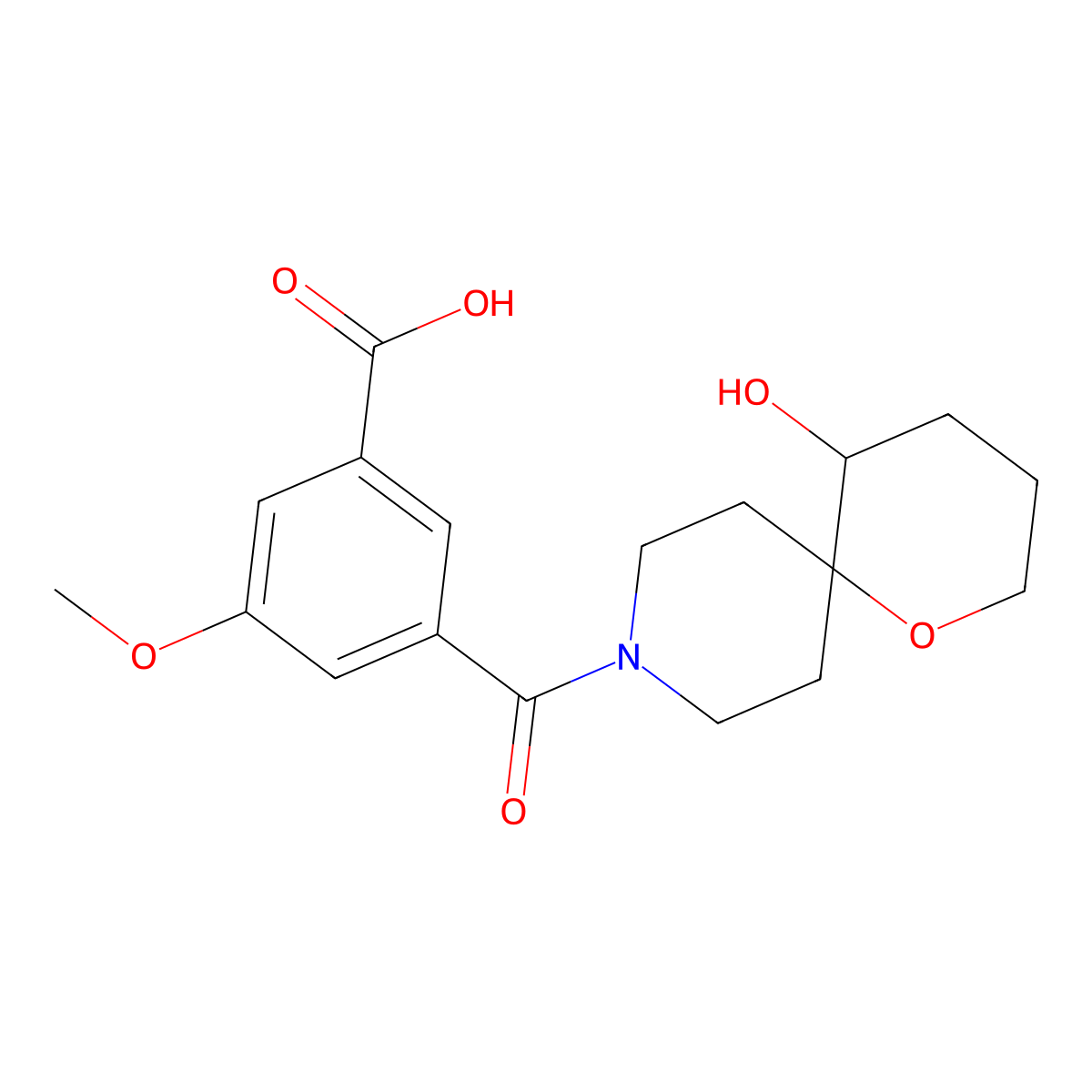 3-(5-Hydroxy-1-oxa-9-azaspiro[5.5]undecane-9-carbonyl)-5-methoxybenzoic acid molecular structure, CAS 1609737-00-9