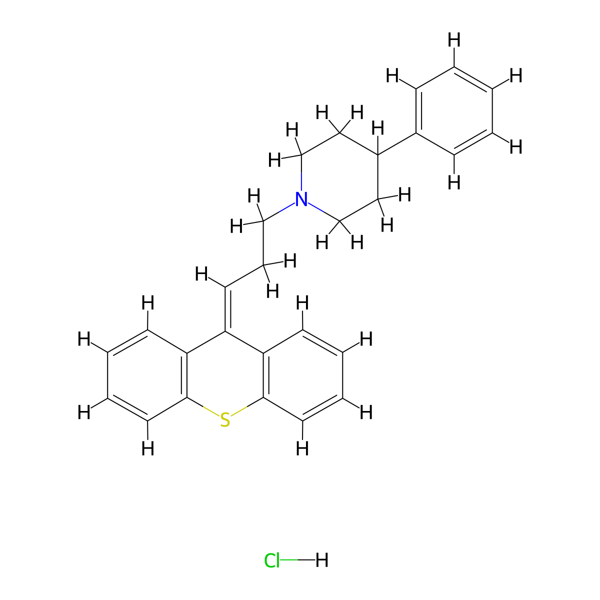 Piperidine, 4-phenyl-1-(3-thioxanthen-9-ylidenepropyl)-, hydrochloride molecular structure, CAS 16098-95-6