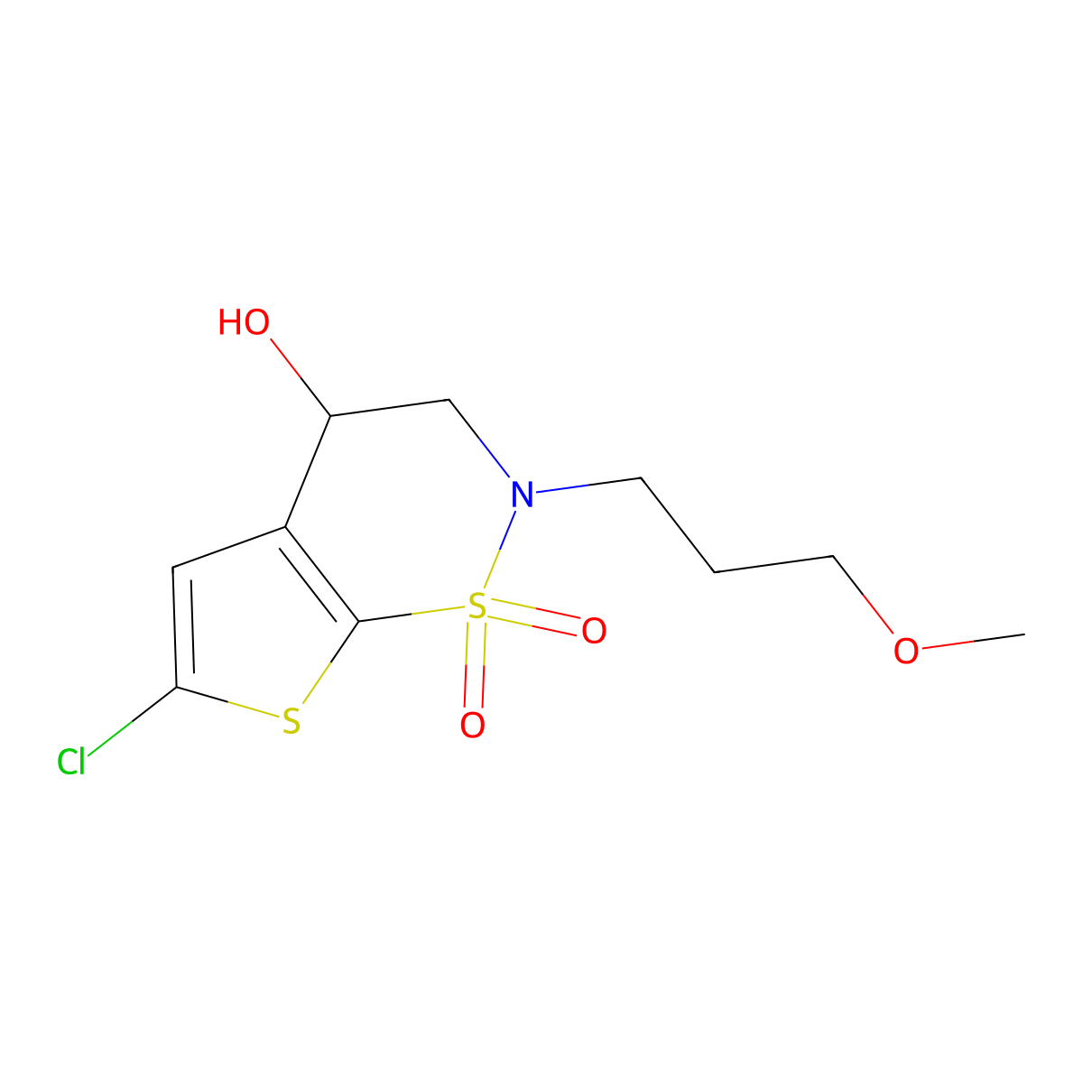 (4S)-6-chloro-2-(3-methoxypropyl)-1,1-dioxo-3,4-dihydrothieno(3,2-e)thiazin-4-ol molecular structure, CAS 160982-13-8