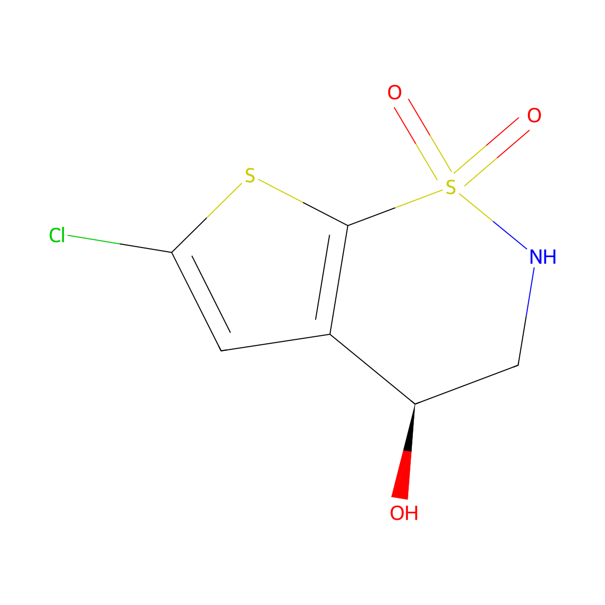 (4S)-6-chloro-1,1-dioxo-3,4-dihydro-2H-thieno(3,2-e)thiazin-4-ol molecular structure, CAS 160982-16-1