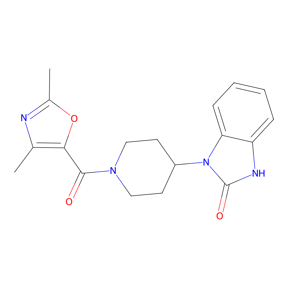 1-{1-[(2,4-dimethyl-1,3-oxazol-5-yl)carbonyl]piperidin-4-yl}-1,3-dihydro-2H-benzimidazol-2-one molecular structure, CAS 1609832-65-6
