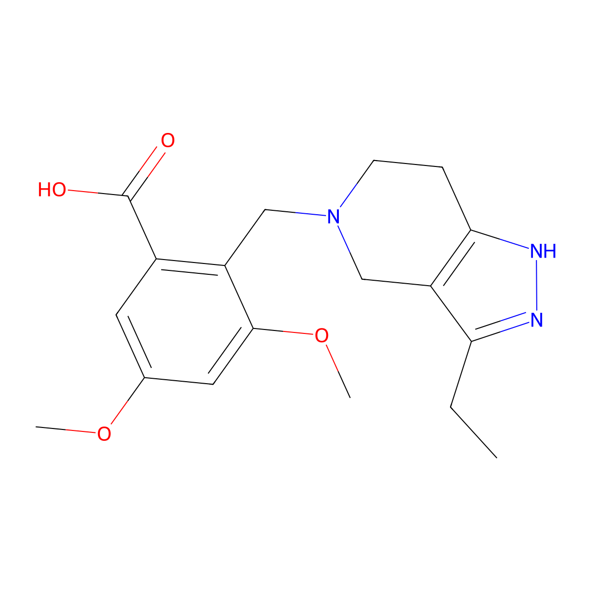 2-[(3-Ethyl-6,7-dihydro-1H-pyrazolo[4,3-c]pyridin-5(4H)-yl)methyl]-3,5-dimethoxybenzoic Acid molecular structure, CAS 1609875-19-5