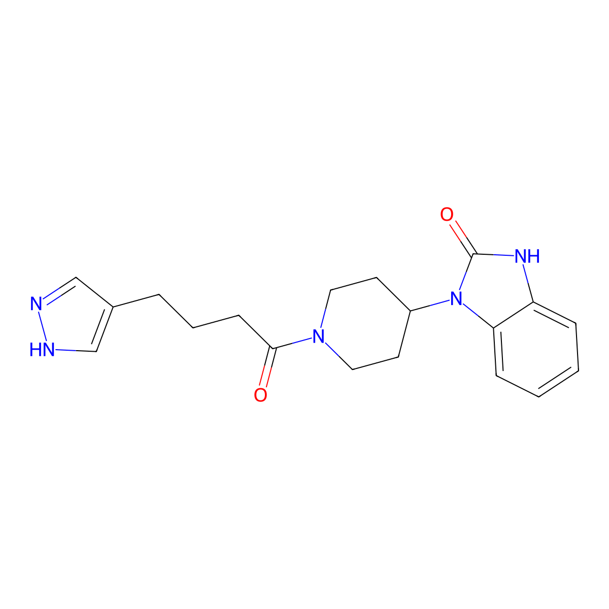1-(1-(4-(1H-pyrazol-4-yl)butanoyl)piperidin-4-yl)-1H-benzo[d]imidazol-2(3H)-one molecular structure, CAS 1609924-40-4