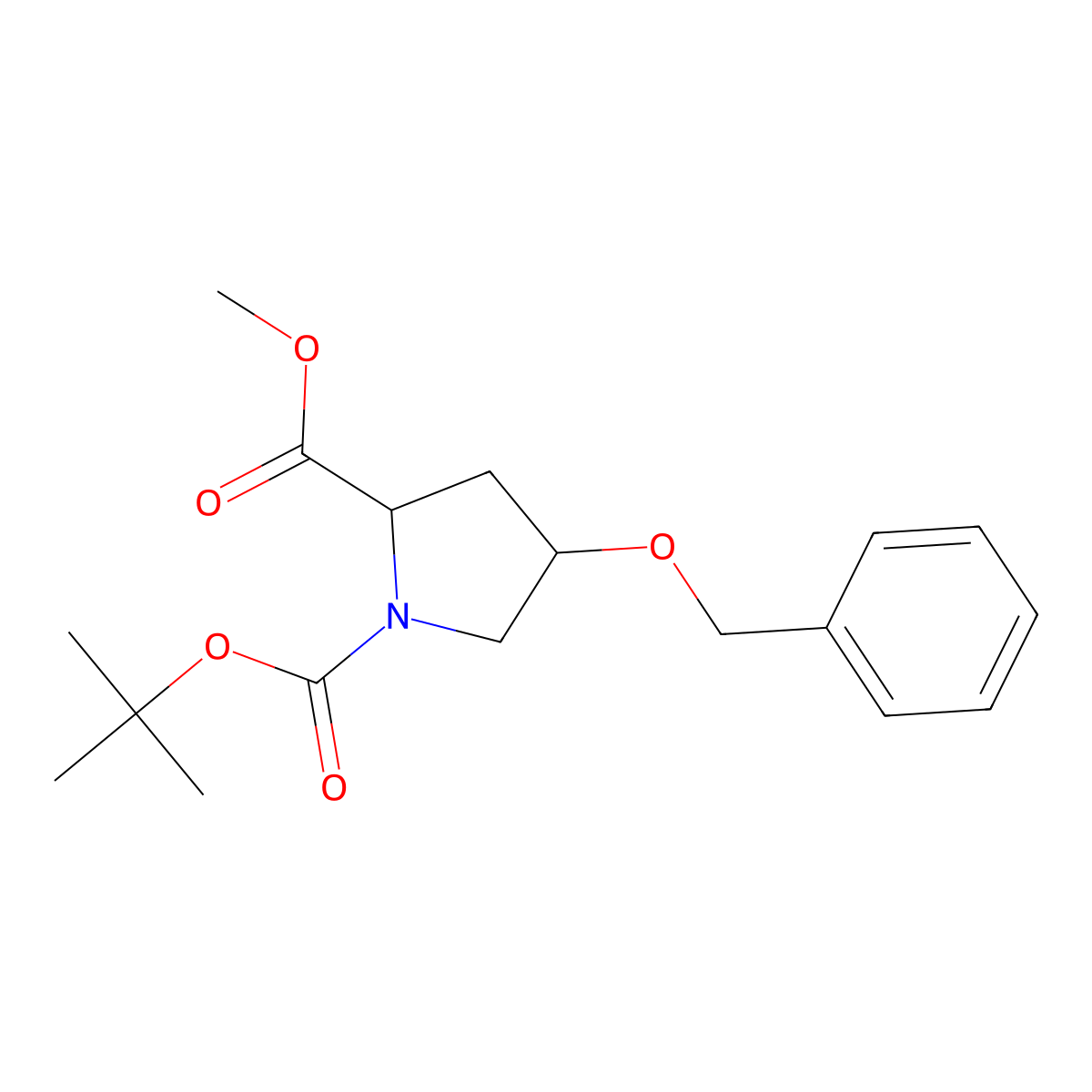 O1-tert-butyl O2-methyl (2R,4S)-4-benzyloxypyrrolidine-1,2-dicarboxylate molecular structure, CAS 1610036-44-6