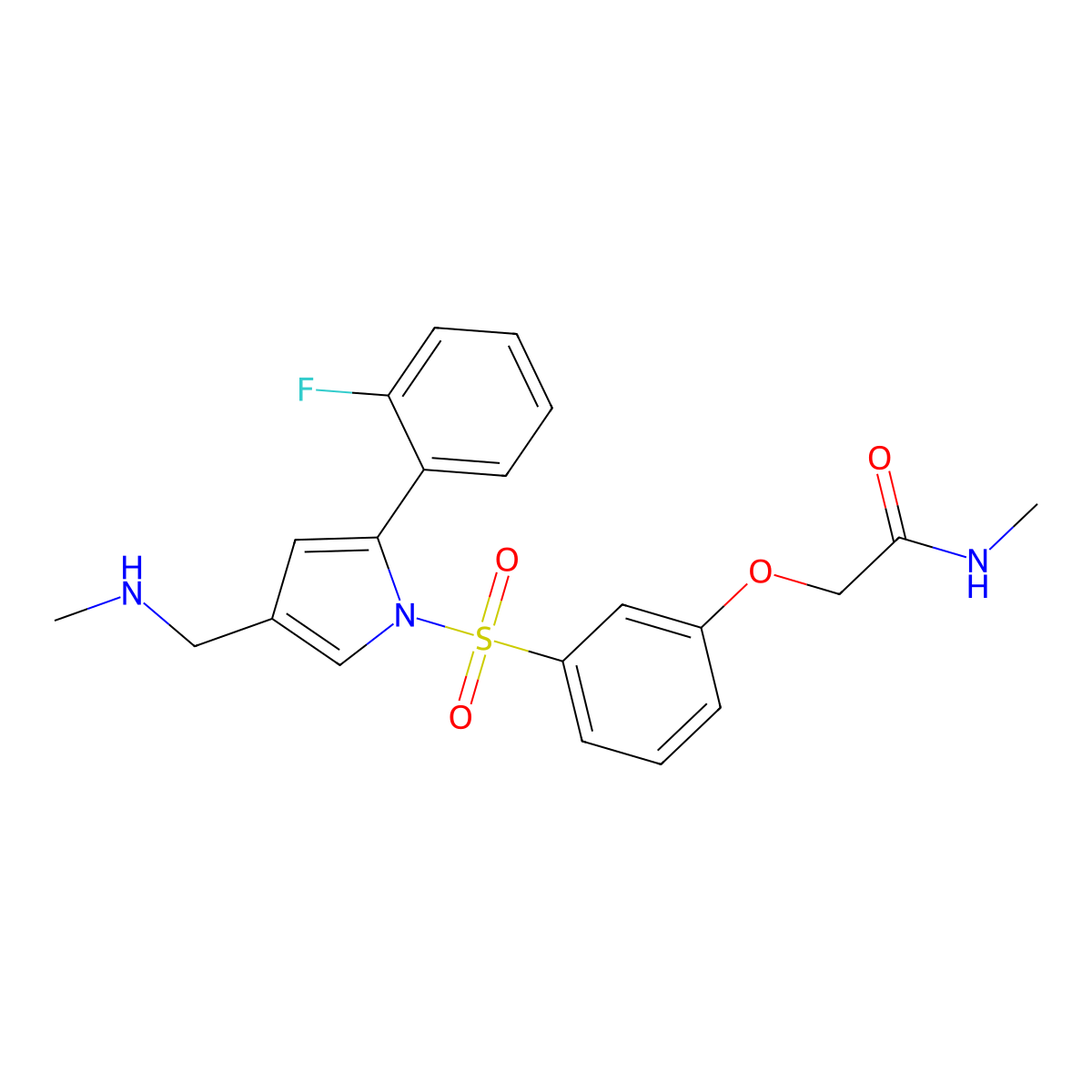 2-(3-((2-(2-Fluorophenyl)-4-((methylamino)methyl)-1H-pyrrol-1-yl)sulfonyl)phenoxy)-N-methylacetamide molecular structure, CAS 1610043-51-0