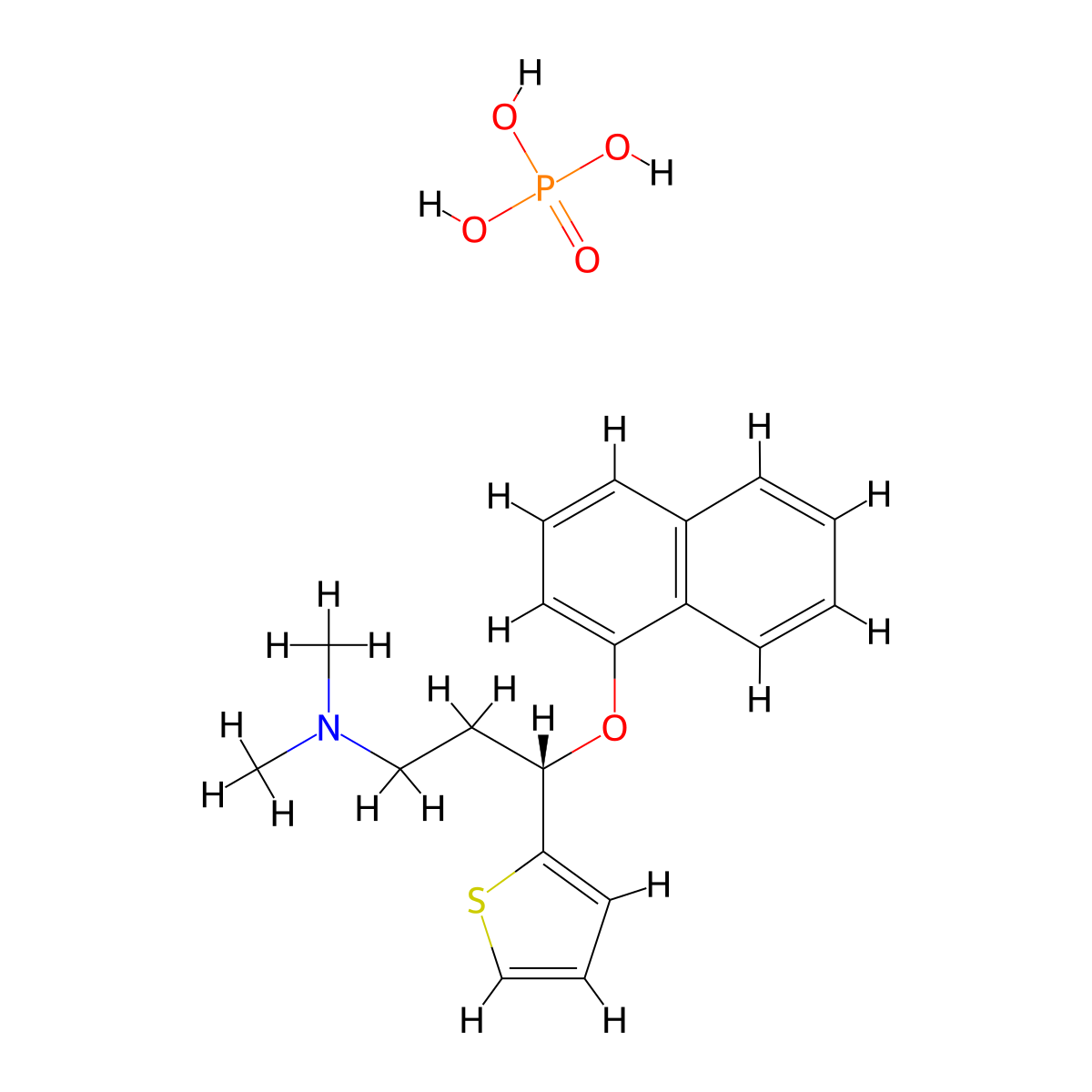 (S)-N,N-Dimethyl-3-(naphthalen-1-yloxy)-3-(thiophen-2-yl)propan-1-amine phosphate molecular structure, CAS 161005-84-1
