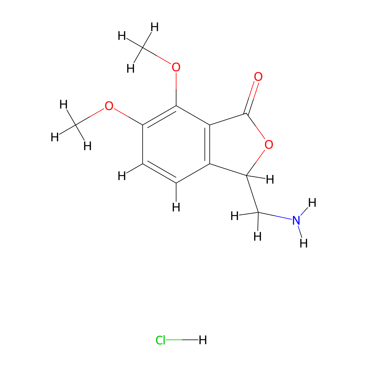 3-(Aminomethyl)-6,7-dimethoxyisobenzofuran-1(3H)-one hydrochloride molecular structure, CAS 16101-48-7