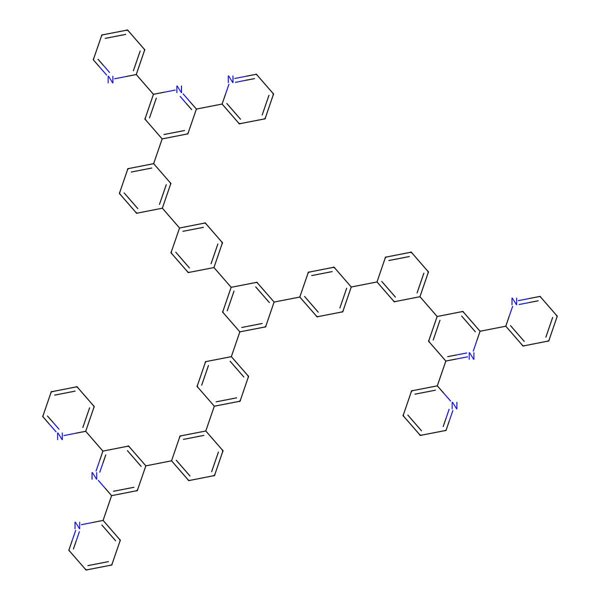 4',4''''-(5''-(3'-([2,2':6',2''-Terpyridin]-4'-YL)-[1,1'-biphenyl]-4-YL)-[1,1':4',1'':3'',1''':4''',1''''-quinquephenyl]-3,3''''-diyl)DI-2,2':6',2''-terpyridine molecular structure, CAS 1610341-04-2