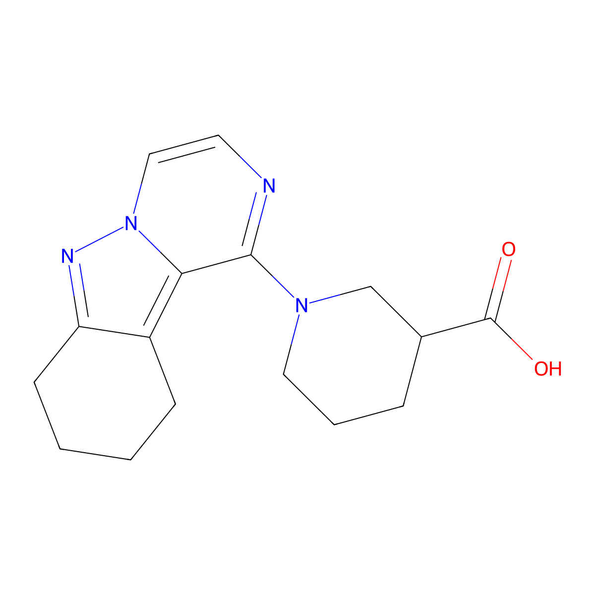 1-(7,8,9,10-Tetrahydropyrazino[1,2-b]indazol-1-yl)piperidine-3-carboxylic acid molecular structure, CAS 1610377-00-8