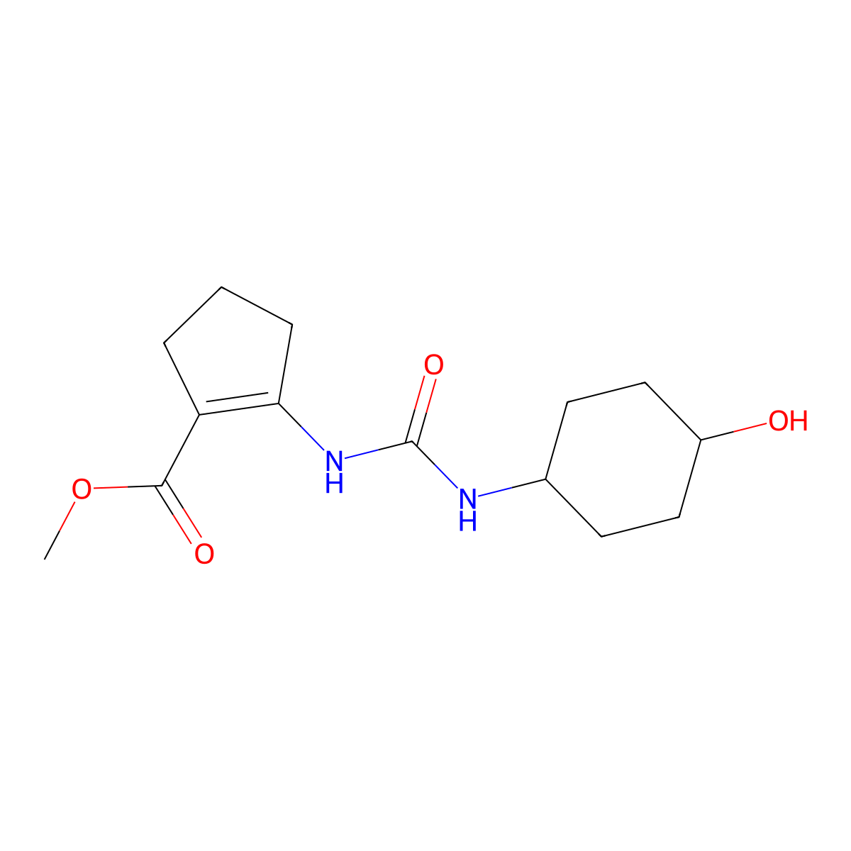 Methyl 2-{[(4-hydroxycyclohexyl)carbamoyl]amino}cyclopent-1-ene-1-carboxylate molecular structure, CAS 1610377-05-3